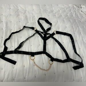 Black Harness Lingerie with Gold Accents